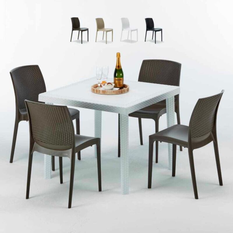 

Mesa Cuadrada Blanca 90x90 cm y 4 Sillas De Colores Bohème Love | Marrón
