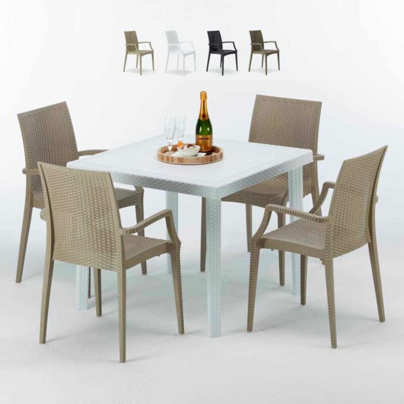 

Mesa Cuadrada Blanca 90x90 cm y 4 Sillas De Colores Bistrot Arm Love | Beige
