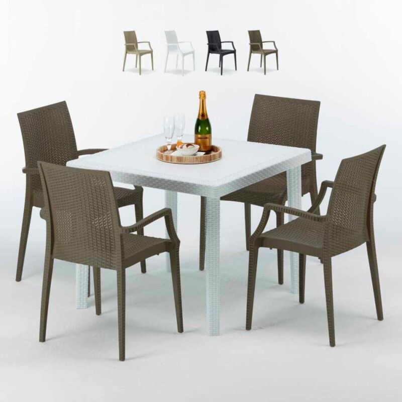 

Mesa Cuadrada Blanca 90x90 cm y 4 Sillas De Colores Bistrot Arm Love | Marrón