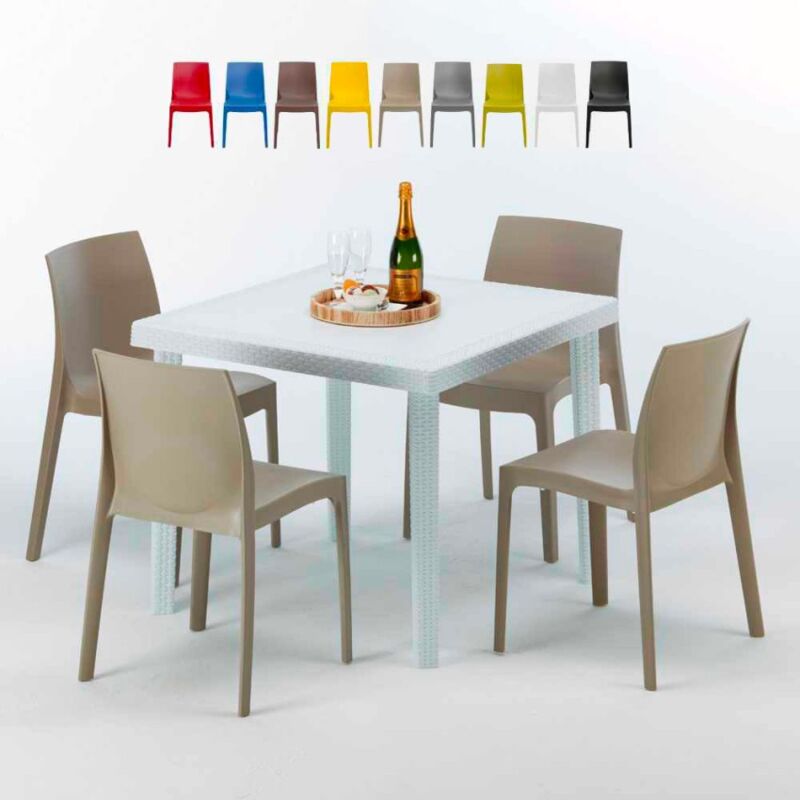 

Mesa Cuadrada Blanca 90x90 cm y 4 Sillas De Colores Rome Love | Beige