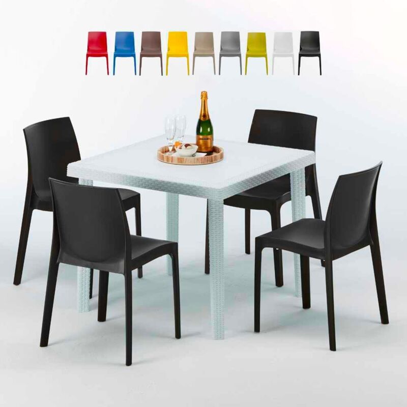 

Mesa Cuadrada Blanca 90x90 cm y 4 Sillas De Colores Rome Love | Negro