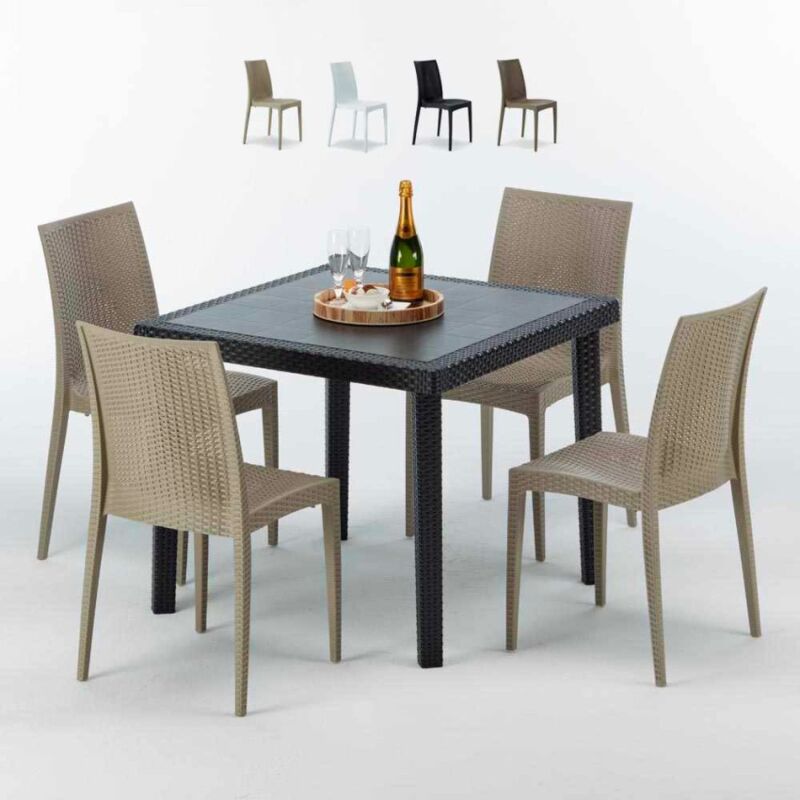 

Mesa Cuadrada Negra 90x90 cm y 4 Sillas De Colores Bistrot Passion | Beige