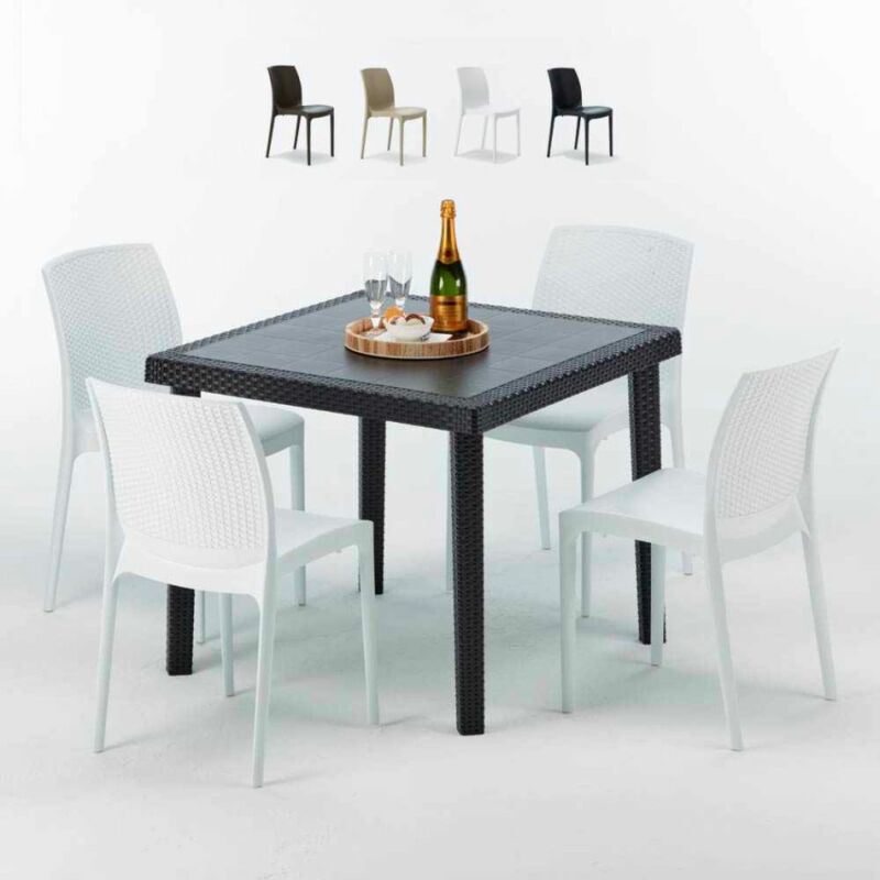 

Mesa Cuadrada Negra 90x90 cm y 4 Sillas De Colores Bohème Passion | Blanco