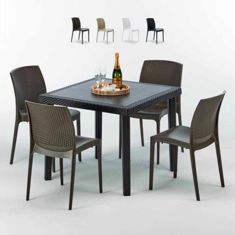 

Mesa Cuadrada Negra 90x90 cm y 4 Sillas De Colores Bohème Passion | Marrón