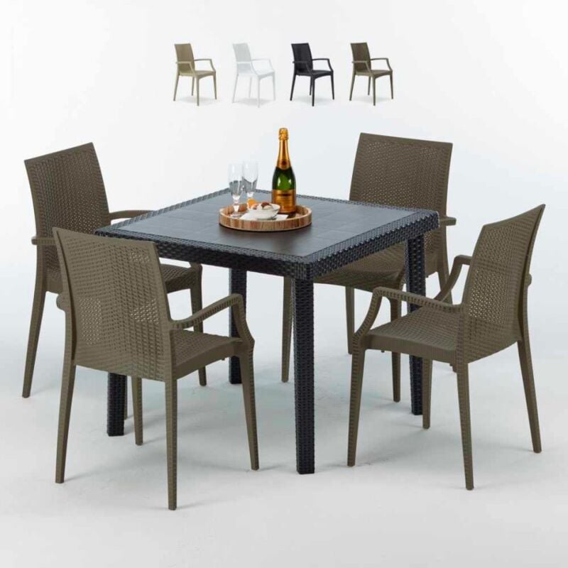 

Mesa Cuadrada Negra 90x90 cm y 4 Sillas De Colores Bistrot Arm Passion | Marrón