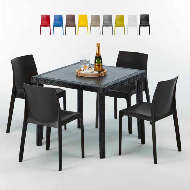 

Mesa Cuadrada Negra 90x90 cm y 4 Sillas De Colores Rome Passion | Negro