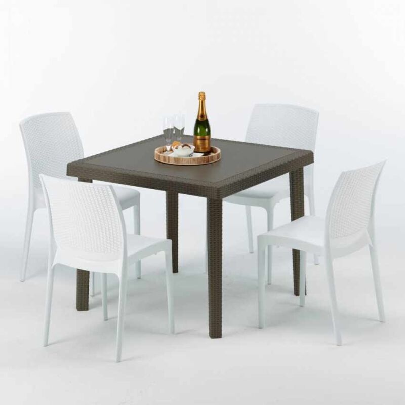 

Mesa Cuadrada Marrón 90x90 cm y 4 Sillas De Colores Brown Passion | Boheme blanco