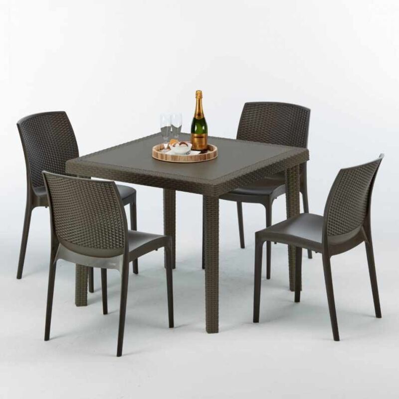 

Mesa Cuadrada Marrón 90x90 cm y 4 Sillas De Colores Brown Passion | Boheme Marrón Moka