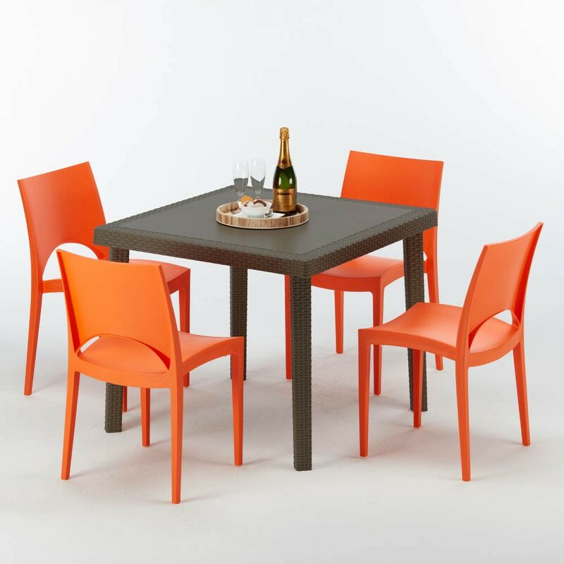 

Mesa Cuadrada Marrón 90x90 cm y 4 Sillas De Colores Brown Passion | Paris naranja