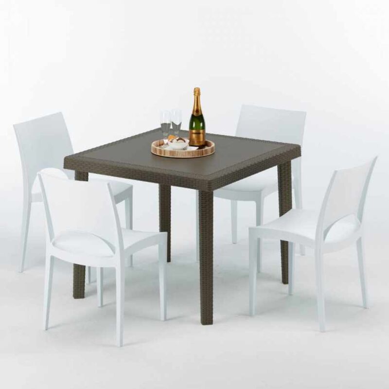 

Mesa Cuadrada Marrón 90x90 cm y 4 Sillas De Colores Brown Passion | Paris blanco