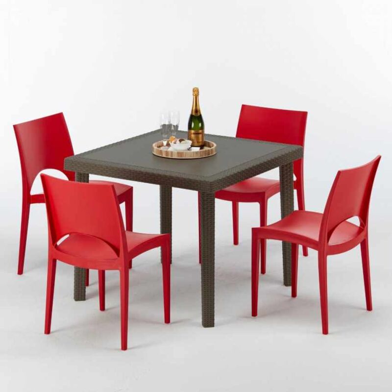 

Mesa Cuadrada Marrón 90x90 cm y 4 Sillas De Colores Brown Passion | Paris Rojo