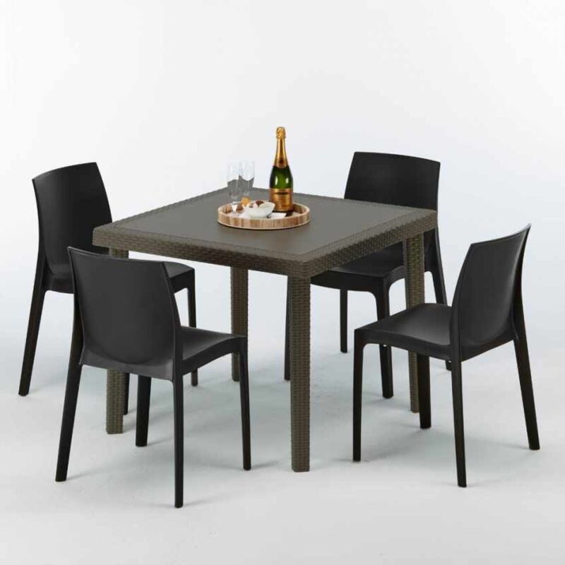 

Mesa Cuadrada Marrón 90x90 cm y 4 Sillas De Colores Brown Passion | Rome Antracita negra
