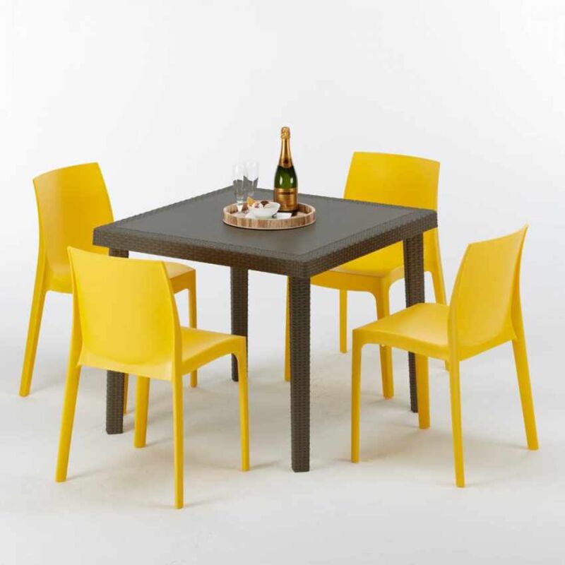

Mesa Cuadrada Marrón 90x90 cm y 4 Sillas De Colores Brown Passion | Rome amarillo