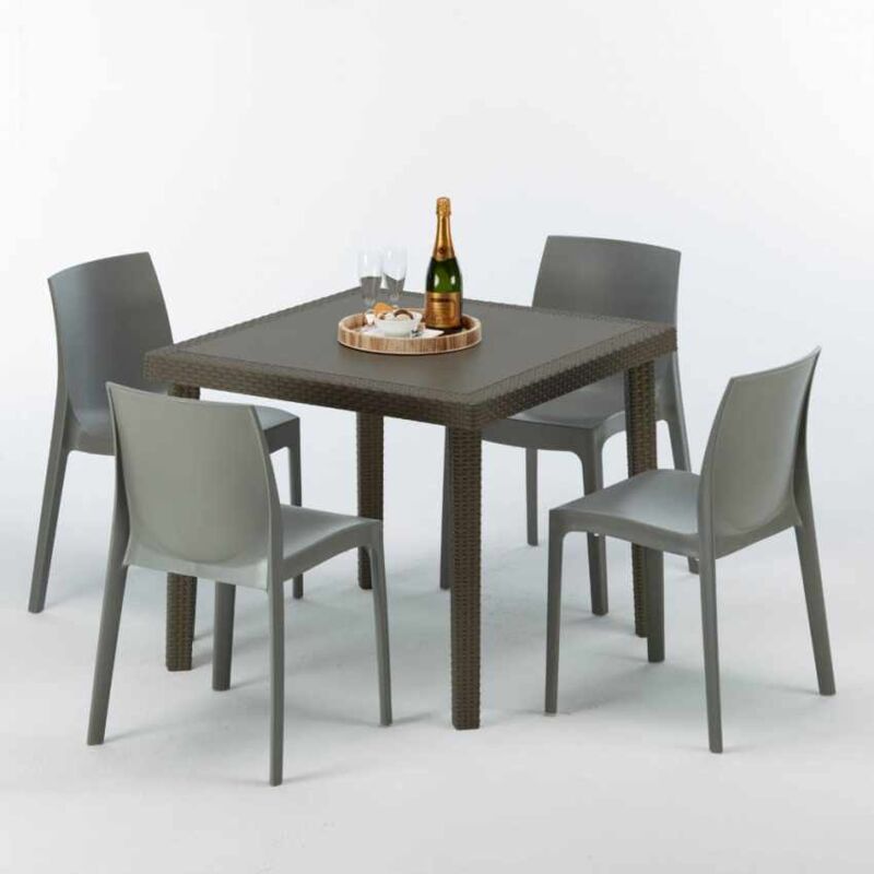 

Mesa Cuadrada Marrón 90x90 cm y 4 Sillas De Colores Brown Passion | Rome gris