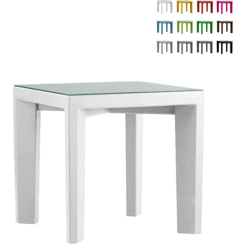 

Mesa cuadrada 75x75 Gino base de vidrio para bar restaurante jardín | Blanco - Slide