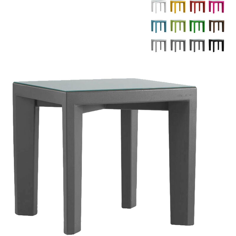 

Mesa cuadrada 75x75 Gino base de vidrio para bar restaurante jardín | Gris - Slide