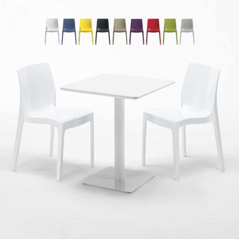 

Mesa Cuadrada Blanca 60x60 cm con 2 Sillas De Colores Ice Lemon | Color: Blanco