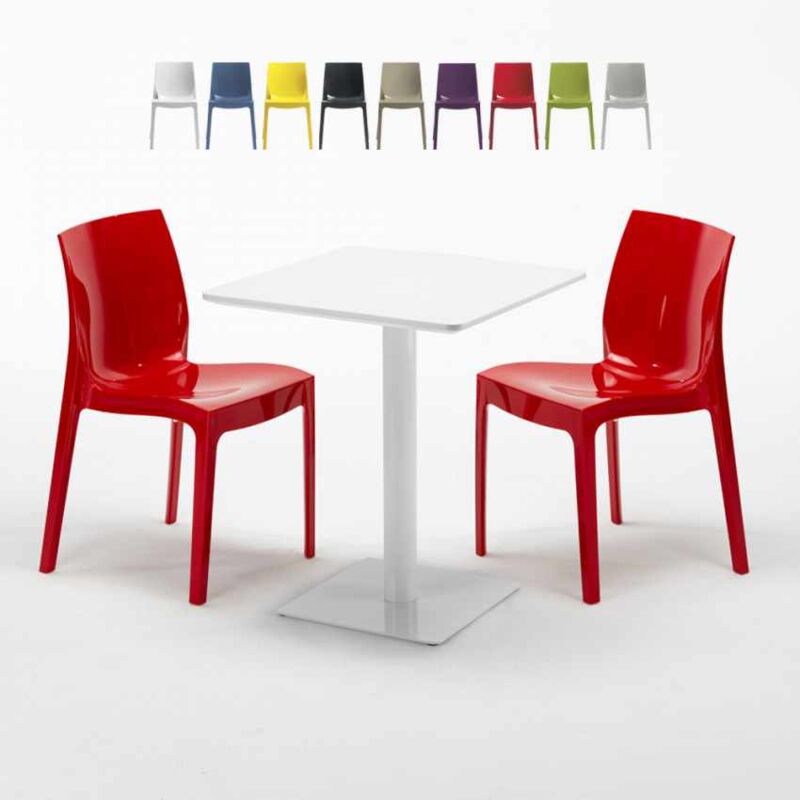

Mesa Cuadrada Blanca 60x60 cm con 2 Sillas De Colores Ice Lemon | Color: Rojo