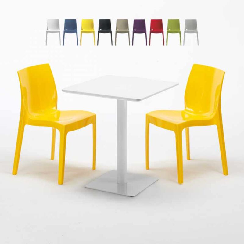 

Mesa Cuadrada Blanca 60x60 cm con 2 Sillas De Colores Ice Lemon | Color: Amarillo