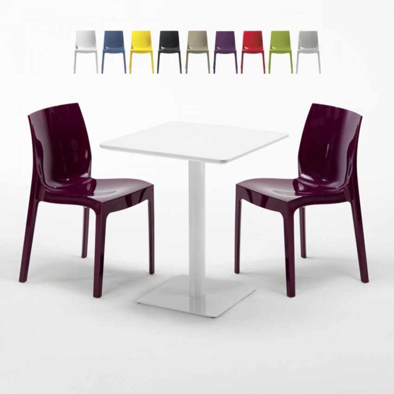 

Mesa Cuadrada Blanca 60x60 cm con 2 Sillas De Colores Ice Lemon | Color: Morado