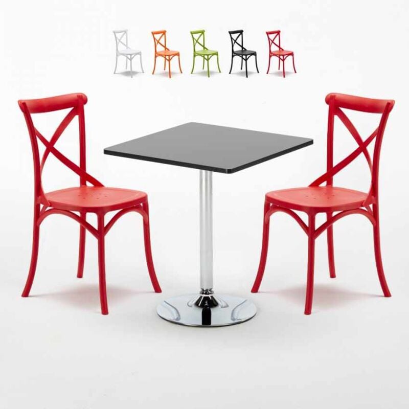 

Mesa Cuadrada Negra Con 2 Sillas De Colores Interior Bar Vintage Mojito | Color: Rojo