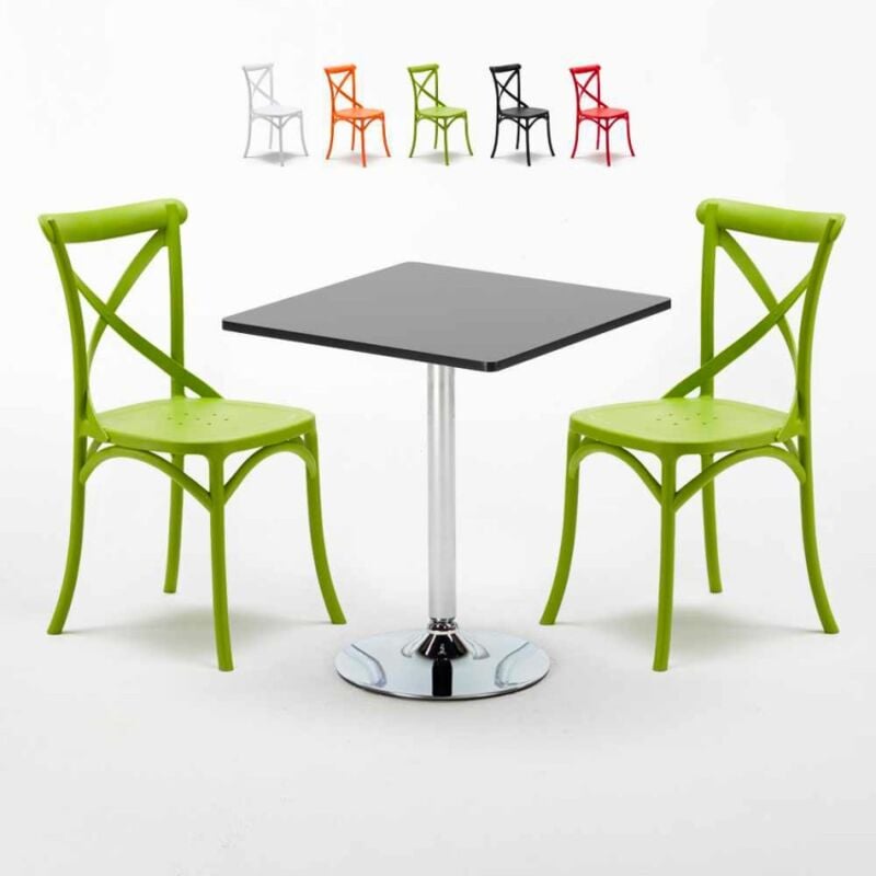

Mesa Cuadrada Negra Con 2 Sillas De Colores Interior Bar Vintage Mojito | Color: Verde