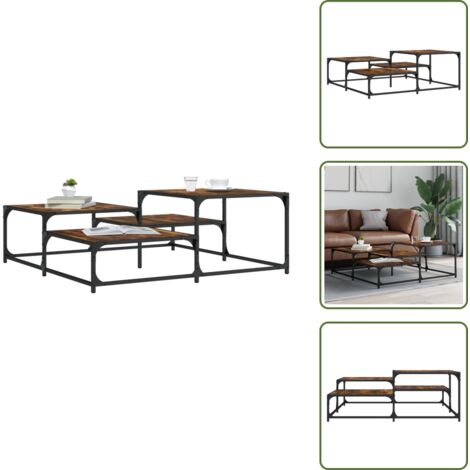 Mesa cuadrada - vidaXL Mesa de centro madera de ingeniería roble ahumado 107x107x40 cm - Mesa de centro con superficies de diferentes alturas