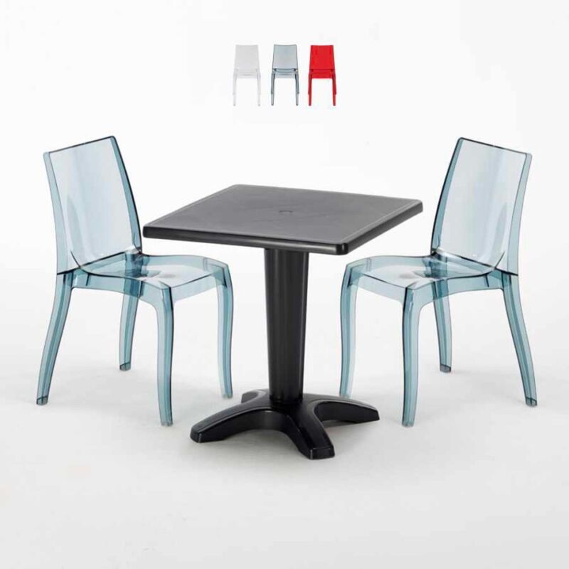

Mesa Cuadrada Negra 70x70 cm y Sillas De Colores Transparentes Cristal Light Balcony | Transparente Antracita Negro