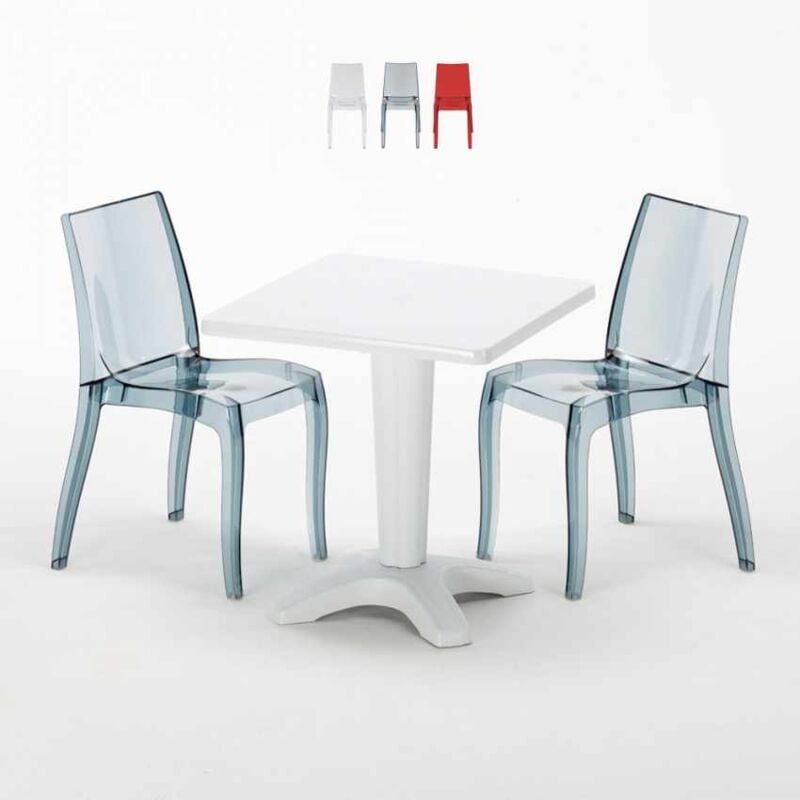 

Mesa Cuadrada Blanca 70x70 cm y Sillas De Colores Transparentes Cristal Light Terrace | Transparente Antracita Negro