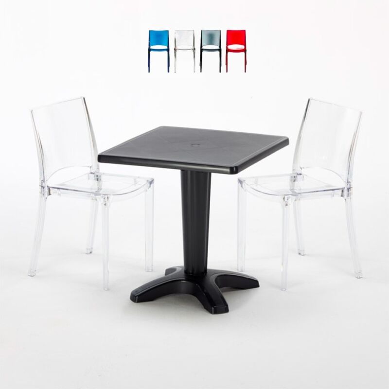 

Mesa Cuadrada 70x70 cm y 2 Sillas De Colores Transparentes Caffè | B-Side transparente - Negro