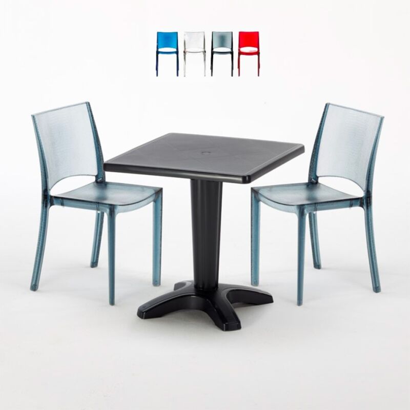 

Mesa Cuadrada 70x70 cm y 2 Sillas De Colores Transparentes Caffè | B-Side Nera Antracita transparente - Negro