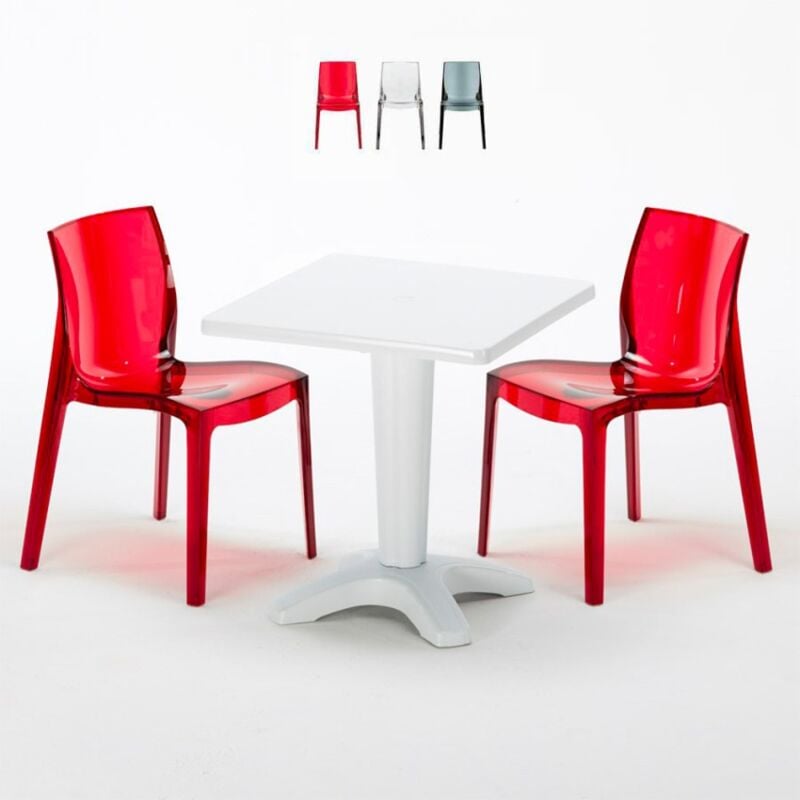 

Mesa Cuadrada 70x70 cm y 2 Sillas De Colores Transparentes Caffè | Femme Fatale Rojo transparente - Blanco