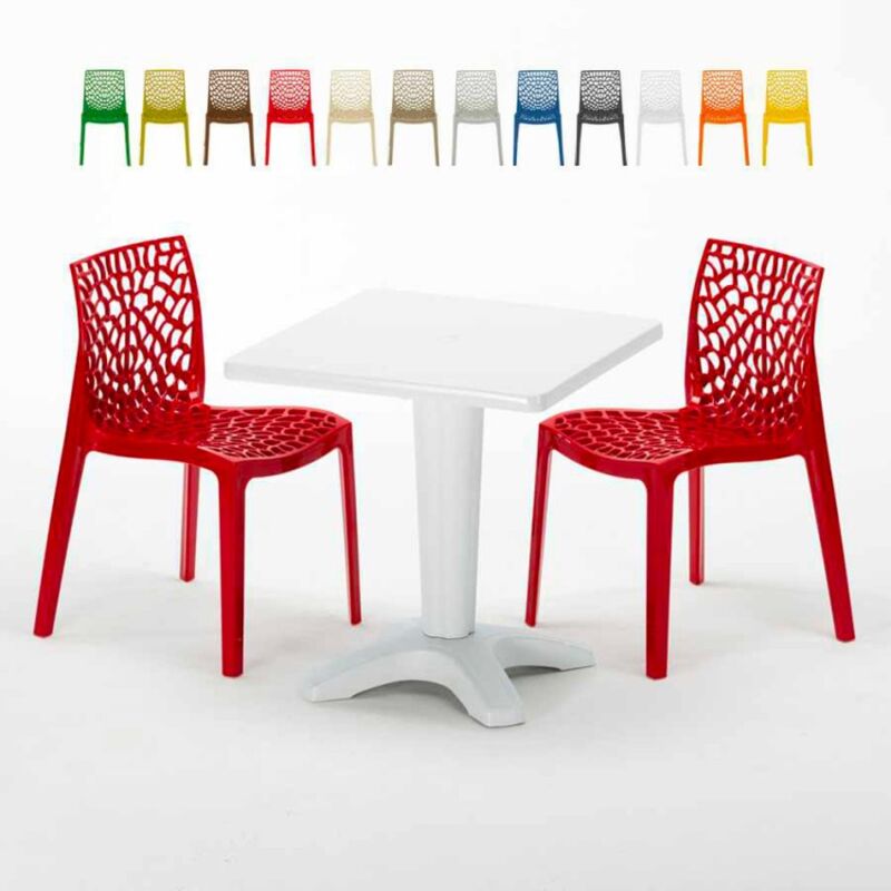 

Mesa Cuadrada Blanca 70x70 cm y Sillas De Colores Gruvyer Patio | Rojo