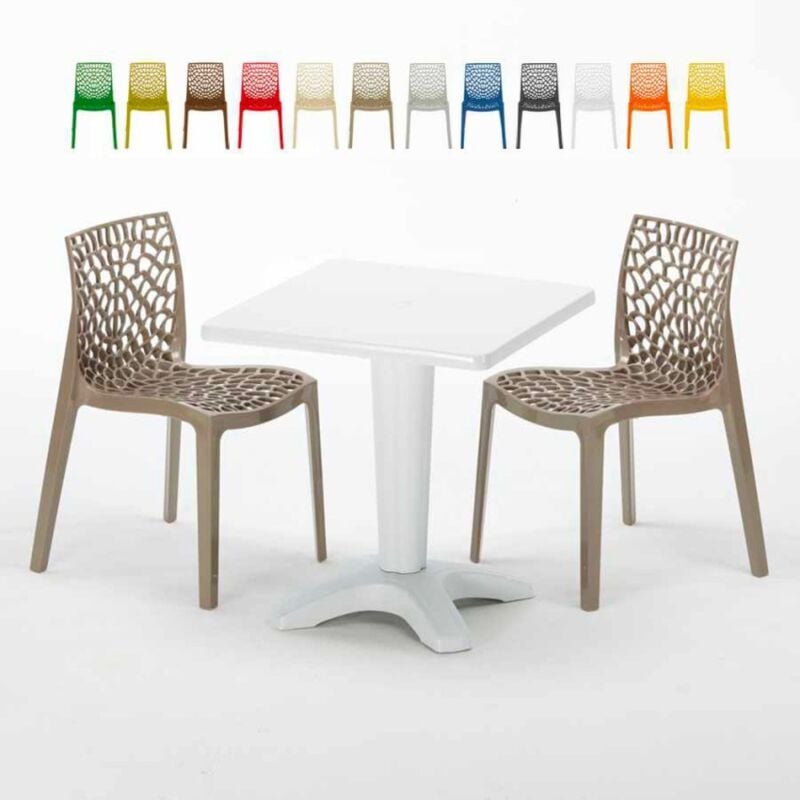 

Mesa Cuadrada Blanca 70x70 cm y Sillas De Colores Gruvyer Patio | Beige Juta