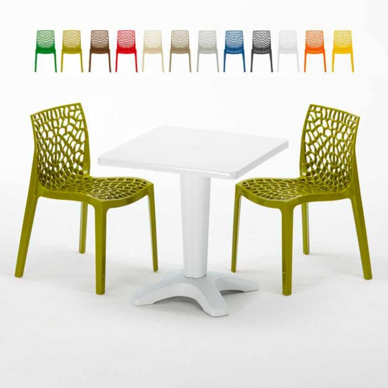 

Mesa Cuadrada Blanca 70x70 cm y Sillas De Colores Gruvyer Patio | Verde Anís
