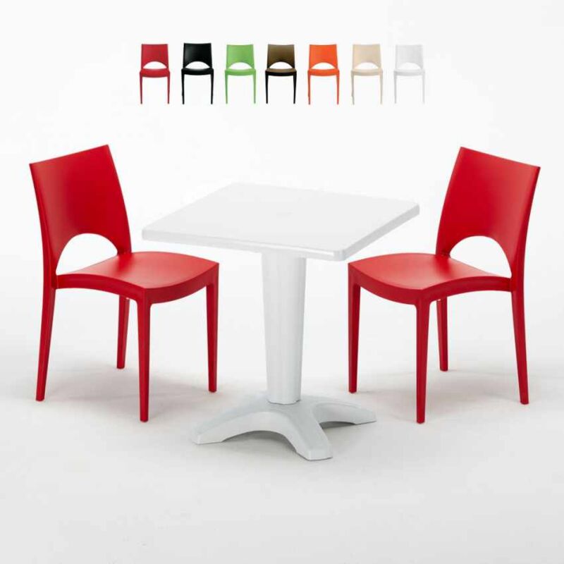 

Mesa Cuadrada Blanca 70x70 cm y 2 Sillas De Colores Paris Patio | Rojo