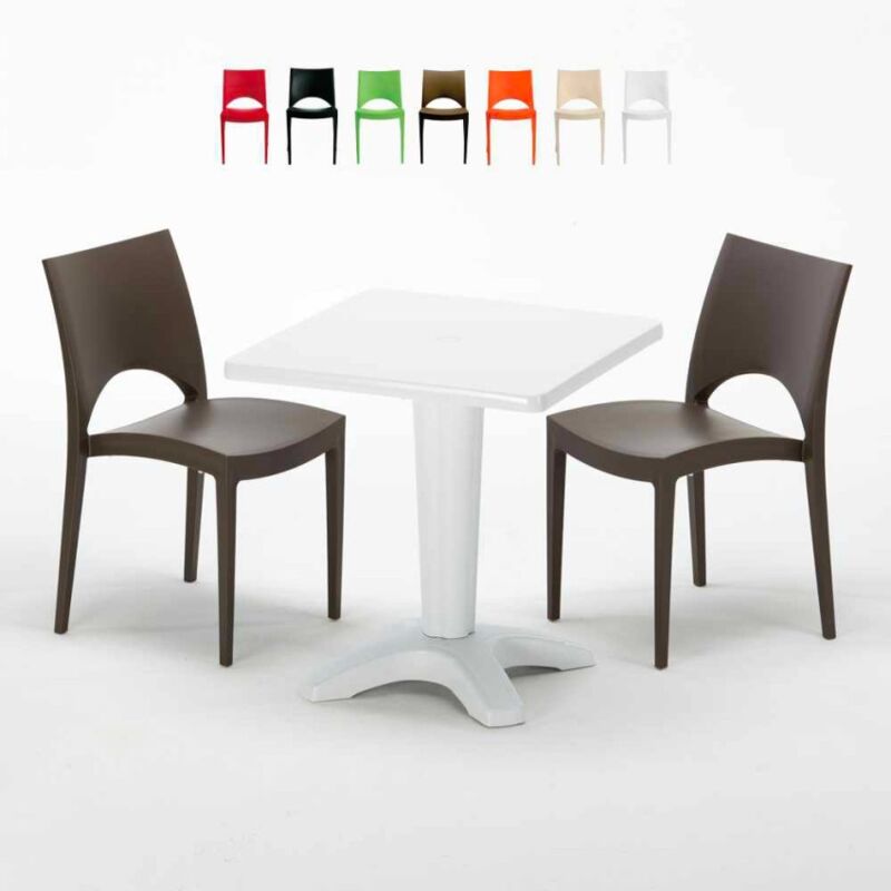 

Mesa Cuadrada Blanca 70x70 cm y 2 Sillas De Colores Paris Patio | Marrón