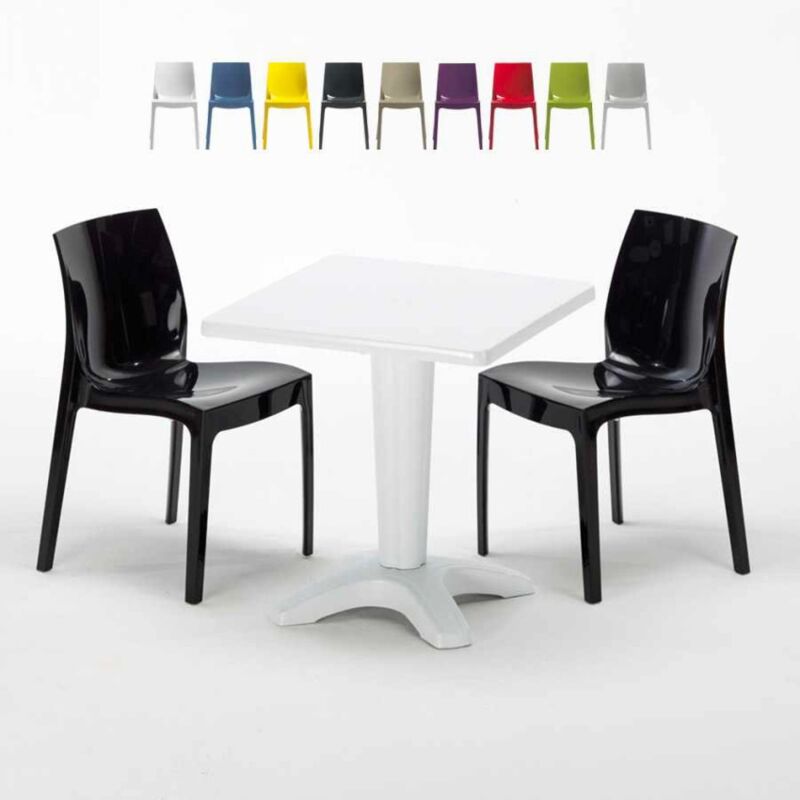 

Mesa Cuadrada Blanca 70x70 cm y 2 Sillas De Colores Ice Patio | Negro