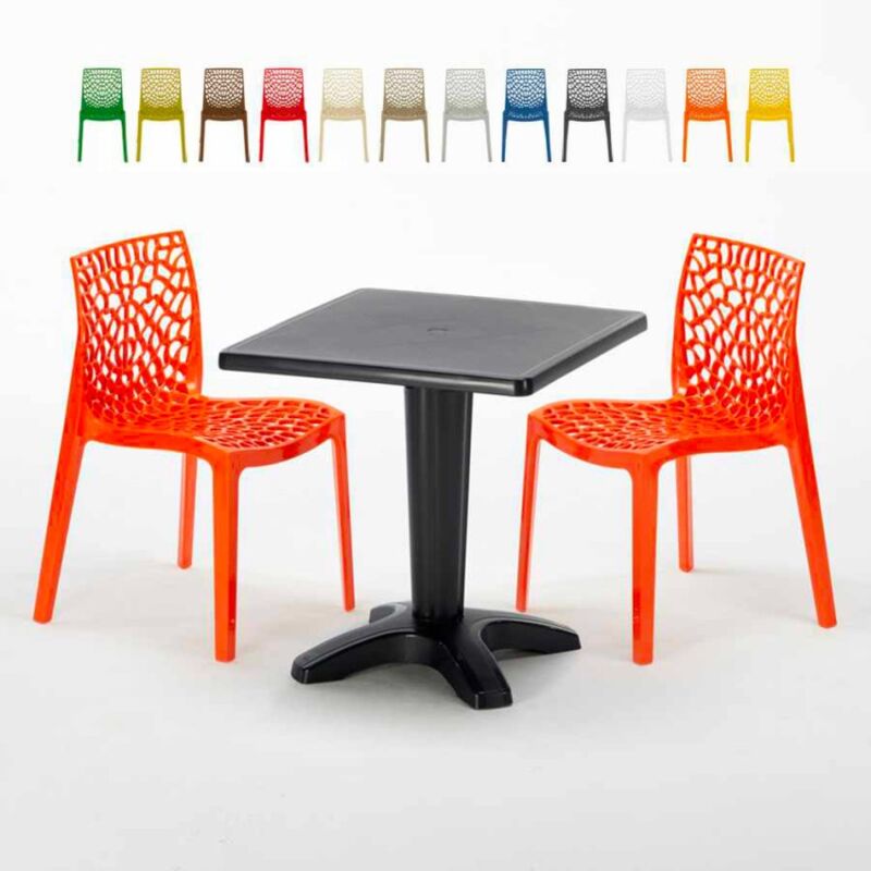 

Mesa Cuadrada Negra 70x70 cm y Sillas De Colores Gruvyer Aia | Naranja