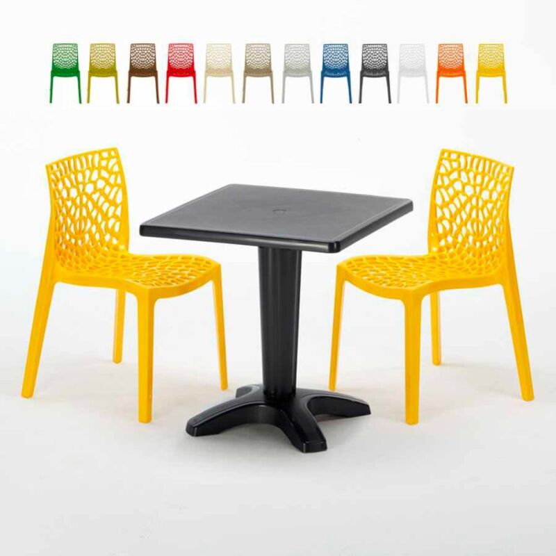 

Mesa Cuadrada Negra 70x70 cm y Sillas De Colores Gruvyer Aia | Amarillo