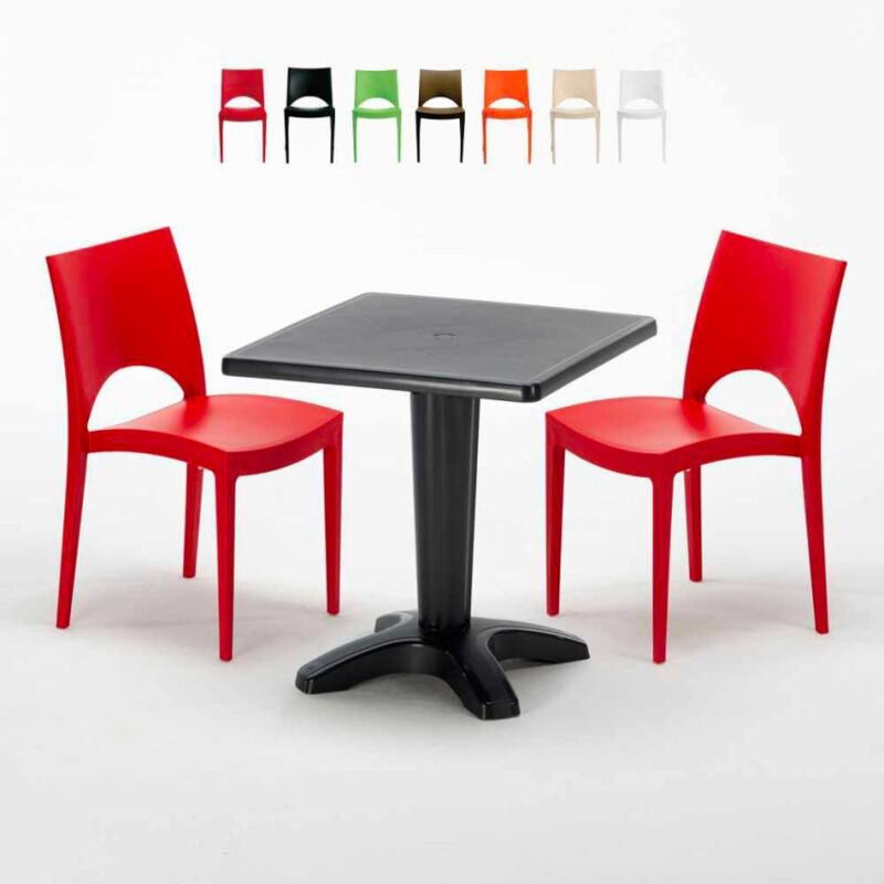 

Mesa Cuadrada Negra 70x70 cm y 2 Sillas De Colores Paris Aia | Rojo