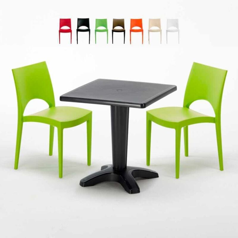 

Mesa Cuadrada Negra 70x70 cm y 2 Sillas De Colores Paris Aia | Verde