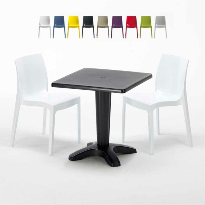 

Mesa Cuadrada Negra 70x70 cm y 2 Sillas De Colores Ice Aia | Blanco