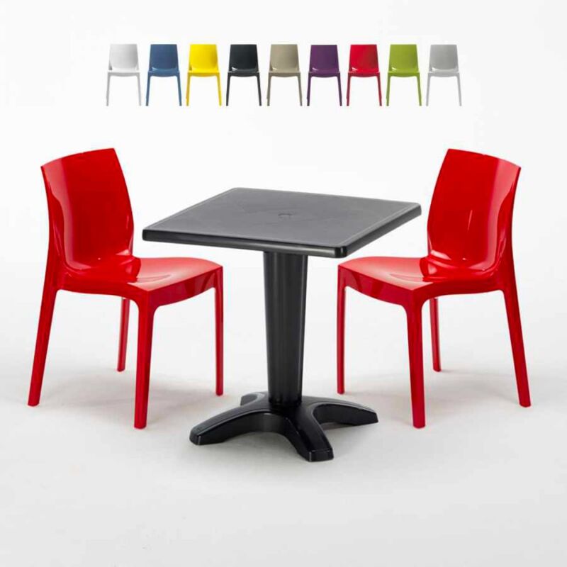 

Mesa Cuadrada Negra 70x70 cm y 2 Sillas De Colores Ice Aia | Rojo