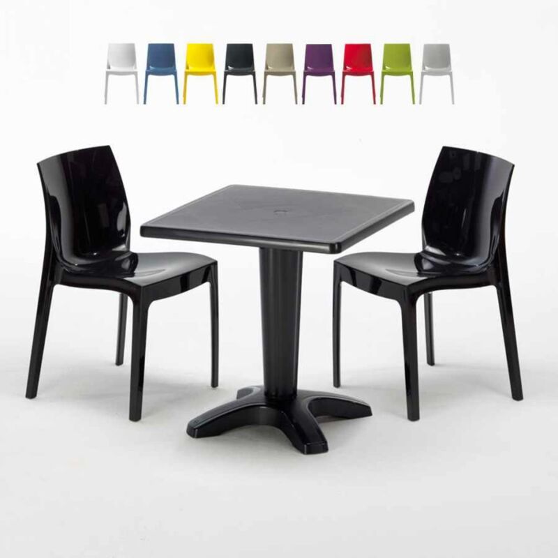 

Mesa Cuadrada Negra 70x70 cm y 2 Sillas De Colores Ice Aia | Negro