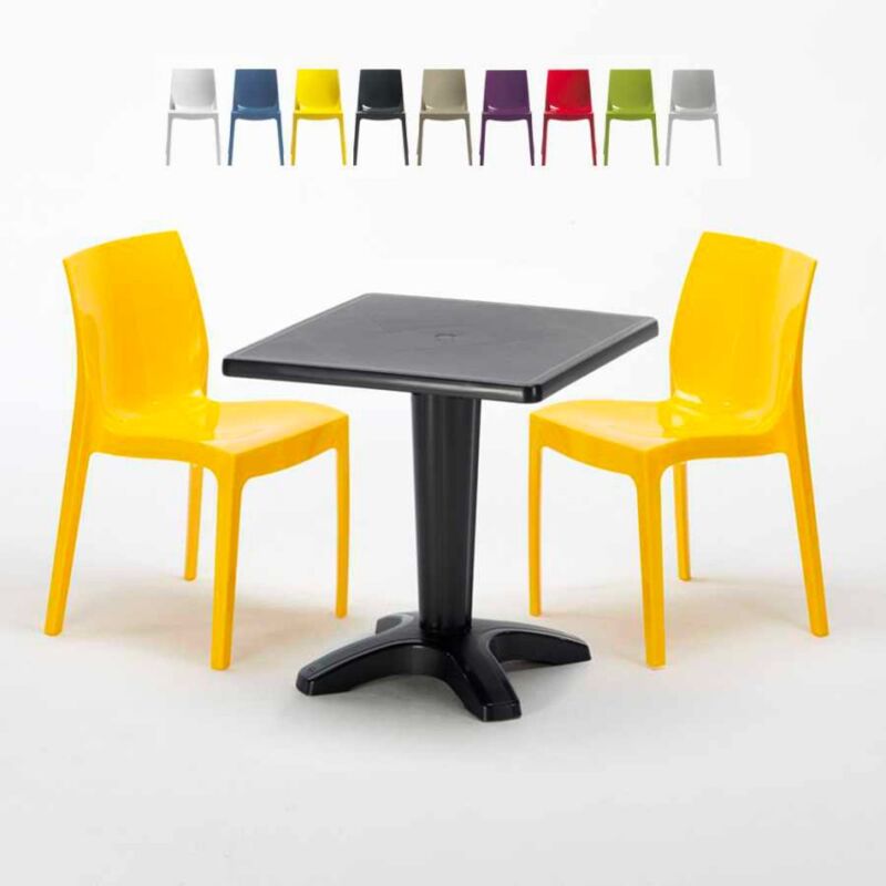 

Mesa Cuadrada Negra 70x70 cm y 2 Sillas De Colores Ice Aia | Amarillo