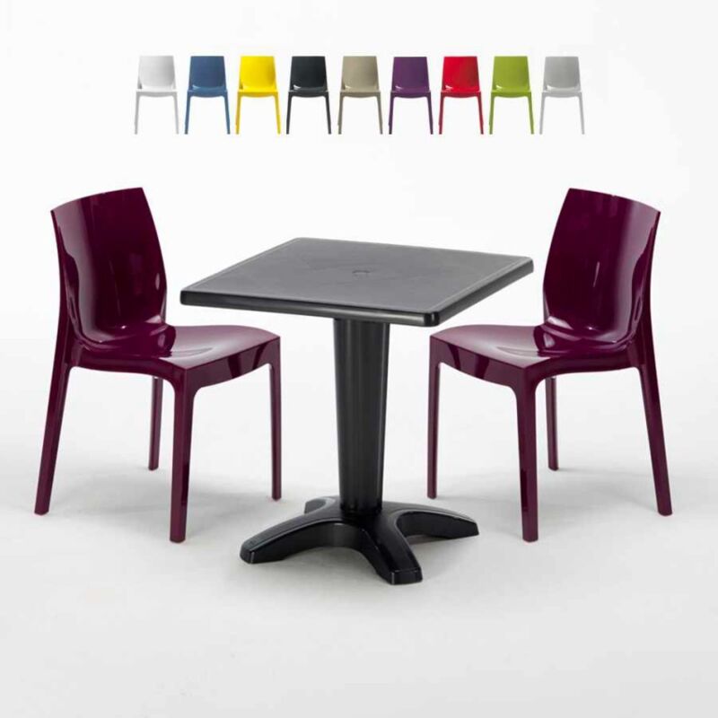 

Mesa Cuadrada Negra 70x70 cm y 2 Sillas De Colores Ice Aia | Morado