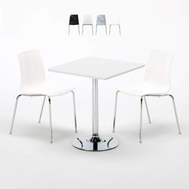 

Mesa Cuadrada Blanca 70x70 cm y 2 Sillas De Colores Lollipop Titanium | Color: Blanco
