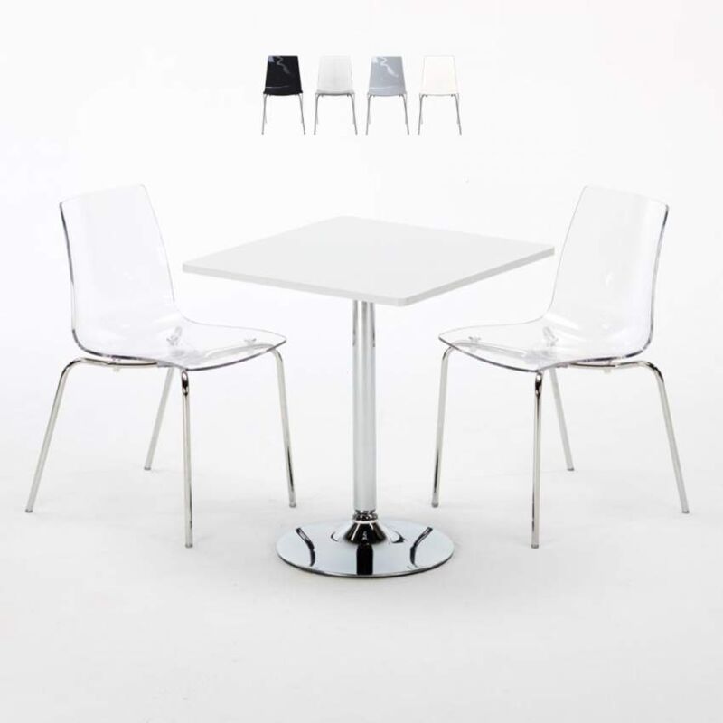 

Grand Soleil - Mesa Cuadrada Blanca 70x70 cm y 2 Sillas De Colores Lollipop Titanium | Color: Transparente