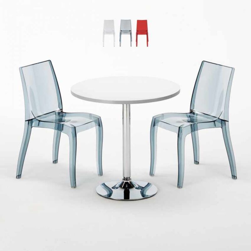

Grand Soleil - Mesa Redonda Blanca 70x70 cm y 2 Sillas De Colores Transparentes Cristal Light Silver | Color: Transparente Antracita Negro